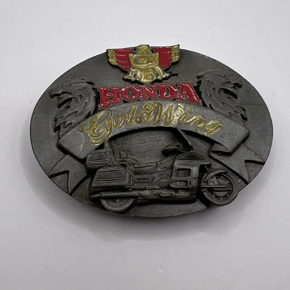 Vintage ORIGINAL Honda Gold wing Motorcycle Club Belt Buckle Red Silver